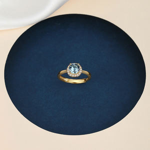 Classique 925 Argent Femmes Bague Bleu Ovale Zircon Pierre Anneau <span class=keywords><strong>Halo</strong></span> Bague de Fiançailles - Product Image 4