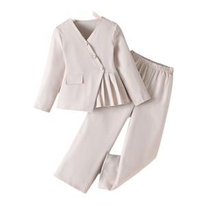 Completo Casual da <span class=keywords><strong>Bambina</strong></span> Due Pezzi Bianco con Giacca dal Design Asimmetrico e <span class=keywords><strong>Pantaloni</strong></span> Lunghi per l'Autunno - Product Image 2