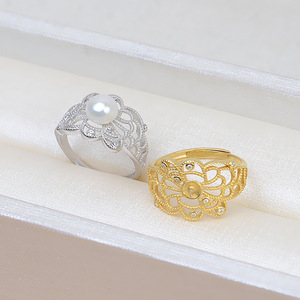 S925 Silver <b>Ring</b> for Women Retro Palace Open Design with 18K Plating 4-6 Size Living Mouth DIY <b>Pearl</b> Jewelry 46 Accessories - Product Image 4