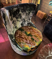 Fauteuil d'appoint design en velours imprimé créatif, chaise de loisirs unique et courbée pour hôtel, bar, réception, personnalisation disponible