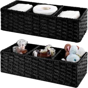 2-Piece Set Modern <b>Rectangle</b> Brown Paper Eco-Friendly Bathroom <b>Storage</b> <b>Basket</b> Rack with Partitions Small Toilet Back <b>Storage</b> - Product Image 2