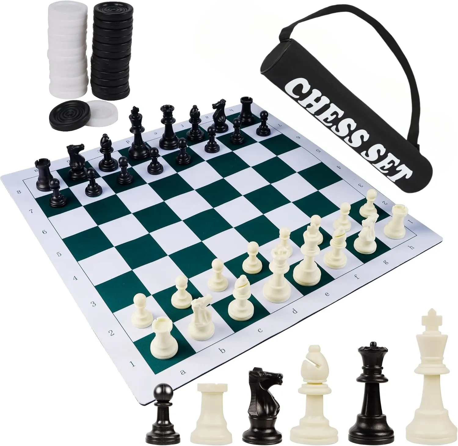 CHRT Kunststoff-Schachsteine Turnierschachset tragbares Schach- und Dame-Set mit Tragetasche
