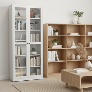 Modern Home Steel Iron Wall-Mounted Living Room <strong>Bookcase</strong> with Glass Doors Adjustable Height Storage Shelves and Back Panel - Product Image 4