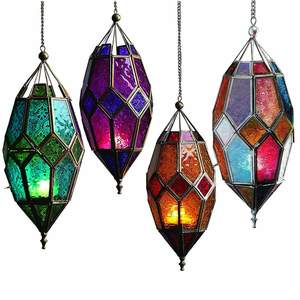 Conception arabe vente chaude lanterne à bougie suspendue en verre de couleur traditionnelle marocaine Ramadan pour les décorations intérieures et extérieures - Product Image 2