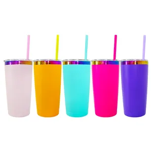 Miglior valore regali 20oz Macarone in polvere rivestito a doppia parete placcato arcobaleno tumbler personalizzato inciso al laser 20oz