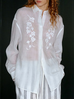 Chemise florale brodée pour femme, style français, en chanvre et Lycra, manches longues, légère, printemps-été, pour l'industrie lourde