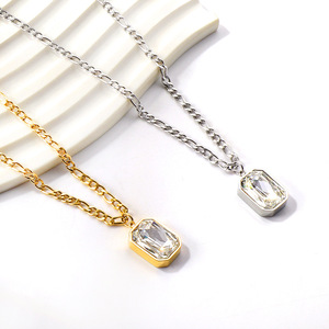Collar de Moda con Colgante de Acero Inoxidable, Engaste Geométrico, Cristal de Colores, Joyería de Regalo, Cadena para Clavícula - Product Image 3