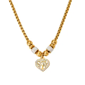 Collier pendentif en acier inoxydable pour femmes, Simple, cœur, arbre de vie, plaqué or, Hip Hop, Vintage, chaîne en or, bijoux