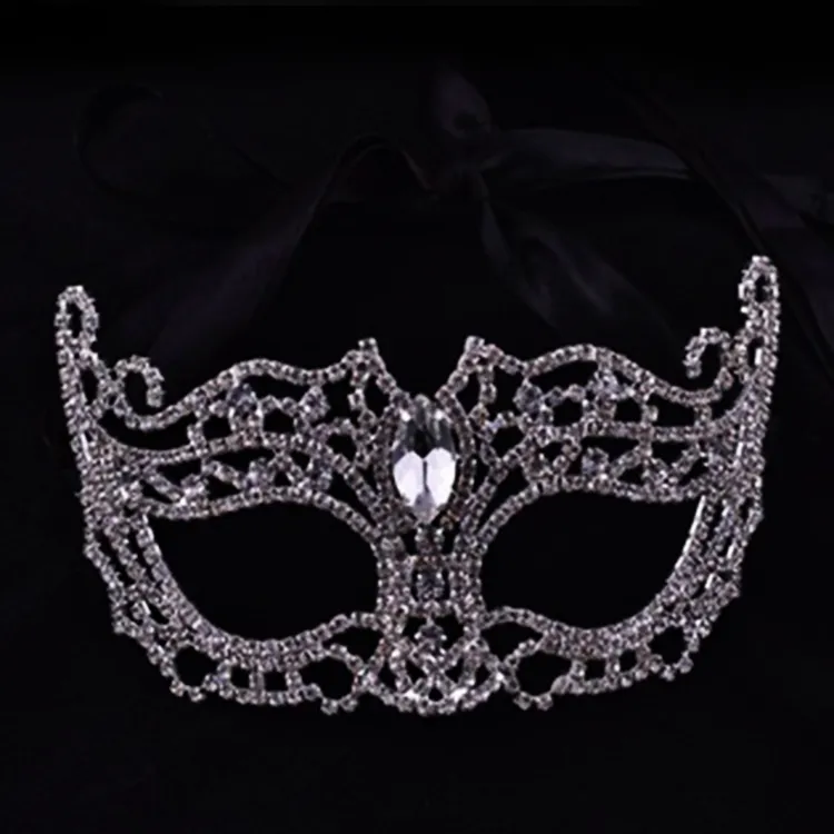 Fashion Metal Full Crystal White Carnival Rhinestone Mask Decor For Party