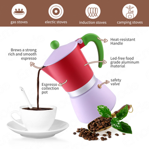 Đầy Màu sắc Espresso cà phê Maker Moka nồi cho nhà và văn phòng sử dụng Ý phong cách nhôm Stovetop <span class=keywords><strong>percolator</strong></span> - Product Image 3
