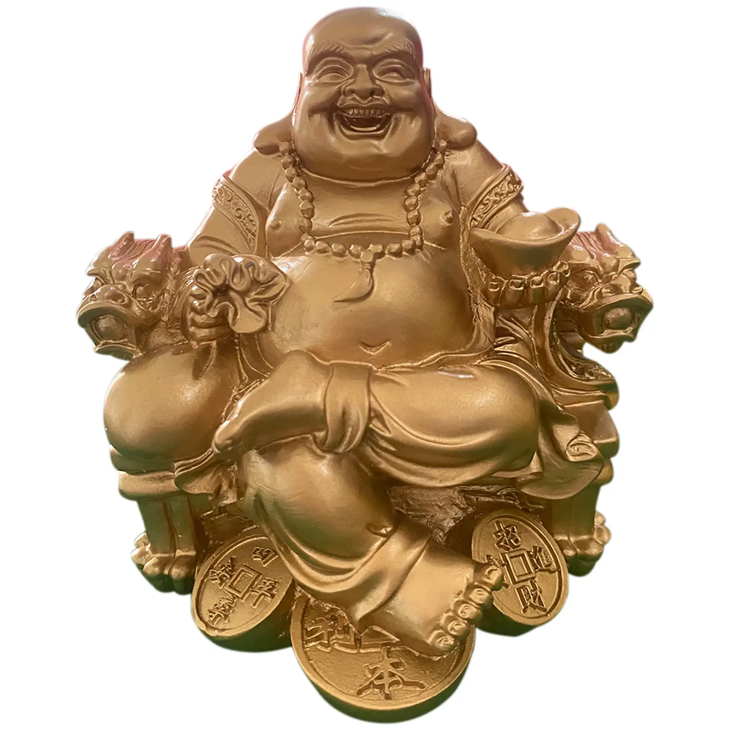 Chinese Handicrafts Resin Laughing Buddha Sitting on Dragon Chair Sculpture Fengshui Wealth Lucky Statue Home Decoration Gift