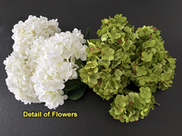 5 Branches de fleurs artificielles d'hortensia blanches de 48 cm de longueur avec feuilles pour la décoration d'événements, de fêtes, de mariages et de locations.