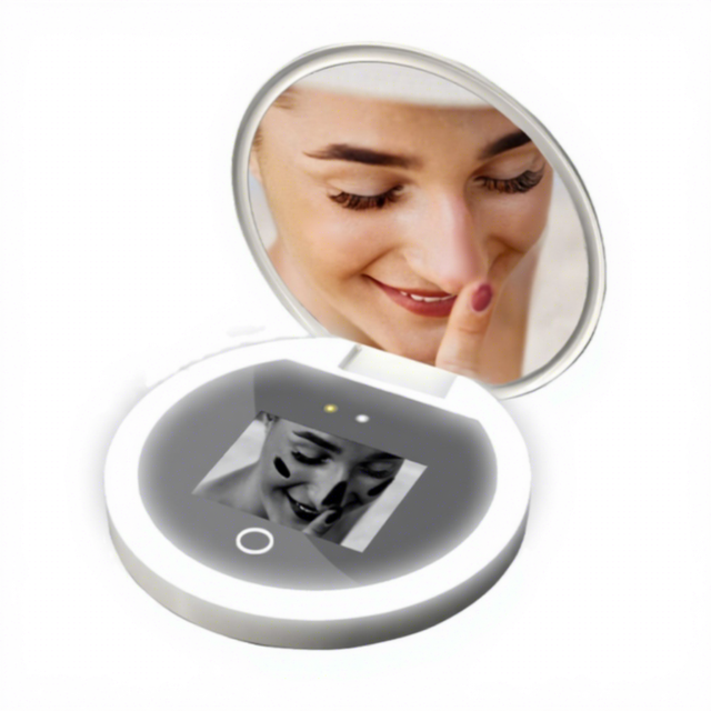 2026 Newest Smart Sunscreen UV Camera Cosmetic Pocket Mirror with LED Light Magnifying & Customizable Features