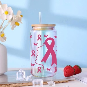Taza de 16 oz, Diseño Lobo Guardián Rosa, Envolturas para Tazas UV DTF, Marcha por el Amor, Adhesivo UV DTF Dorado - Product Image 4
