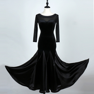 Custom Size Dance Practice Wear Long <strong>Velvet</strong> Sexy <strong>Black</strong> Ballroom <strong>Dress</strong> - Product Image 2