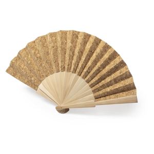 Eco-Friendly Custom Logo Engraving on Wooden Ribs Cork Fabric Hand <b>Fan</b> Foldable Summer Beach Business & Promotional Gift - Product Image 1