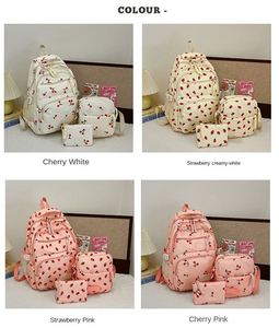 Sac à dos vintage à motif fraises pour étudiantes, nouveau ensemble tendance trois pièces, sac à bandoulière double - Product Image 4