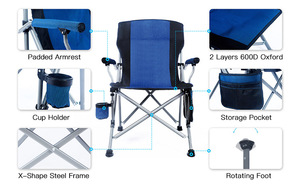 Chaise <span class=keywords><strong>de</strong></span> pêche d'extérieur grande taille avec porte-gobelet, sac latéral, dossier et accoudoirs, chaise <span class=keywords><strong>de</strong></span> camping pliable portable pour loisirs - Product Image 6