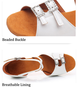 Zapatos de Baile Latino de Piel Sintética Blanca para Niñas, con Hebilla Decorada con Cuentas, Suela de Gamuza, Tacón Bajo de 3.5 cm, Zapatos de Entrenamiento para Baile de Salón - Product Image 2