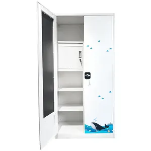 Factory Price Customize Pattern Modern 2 Swing Doors Clothes Wardrobe Storage Metal Steel Cabinet With Mirror