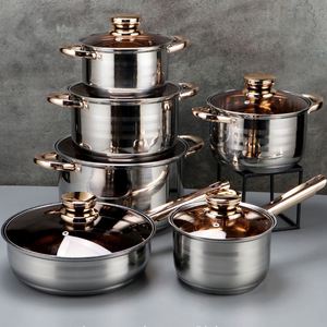 Juego de Ollas Clásico de Acero Inoxidable de 12 Piezas, Antiadherente, Ecológico, para Cocina de Gas, Sartén con Fondo de Hierro Fundido, Venta al por Mayor - Product Image 6