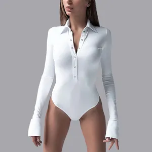 Fashion button Polo collar long-sleeved one-piece sexy slim temperament one-piece top