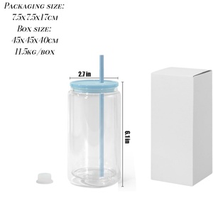 Vaso de Plástico Transparente de Doble Pared de 16 oz con Logotipo Personalizado, Brillantina, Orificio Preperforado, Tapas de Bambú y Pajitas, Vasos Tipo Bola de Nieve para DIY - Product Image 2