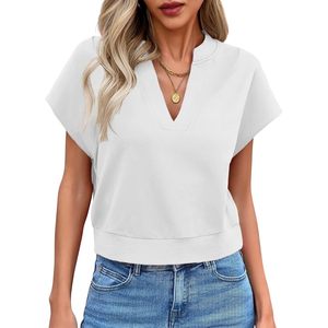 Camiseta Corta Personalizada para Mujer, Cuello en V, Manga Corta, Estilo Casual Holgado, Top de Verano de Color Sólido, Camiseta de Manga Corta para Mujer - Product Image 1