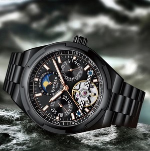 Reloj mecánico automático KINYUED para hombre, resistente al agua, 3BAR, correa de acero inoxidable, calendario semanal con fase lunar, moda de lujo luminosa - Product Image 3