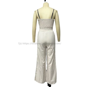 New Arrival Women's <b>Sexy</b> Casual Solid Spaghetti Strap Top with Elastic Waist Wide-Leg Pants 2-Piece <b>Set</b> Spring/Summer Fashion - Product Image 4