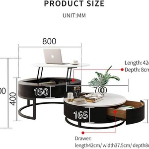 Mesa de centro redonda multifuncional moderna y de estilo contemporáneo para sala de estar y dormitorio, mesa auxiliar de lujo ligero con panel. - Product Image 3