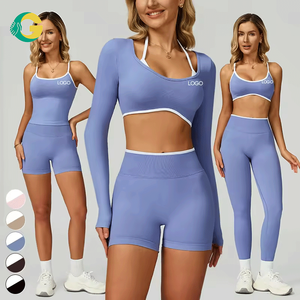 Ensemble de sport pour femme GC2026 : Leggings taille haute et soutien-gorge de fitness, nouvelle collection color block, tenue de sport sans couture <span class=keywords><strong>2</strong></span> pièces pour gym et yoga - Product Image 1