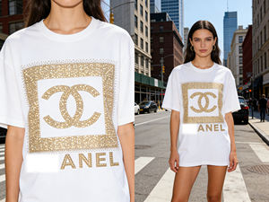 ZiTong Women's Gold Rhinestone Double C Logo Graphic Oversized T-Shirt <strong>Dress</strong> Casual Short Sleeve Tee <strong>Dress</strong> (Multi-Color) - Product Image 3