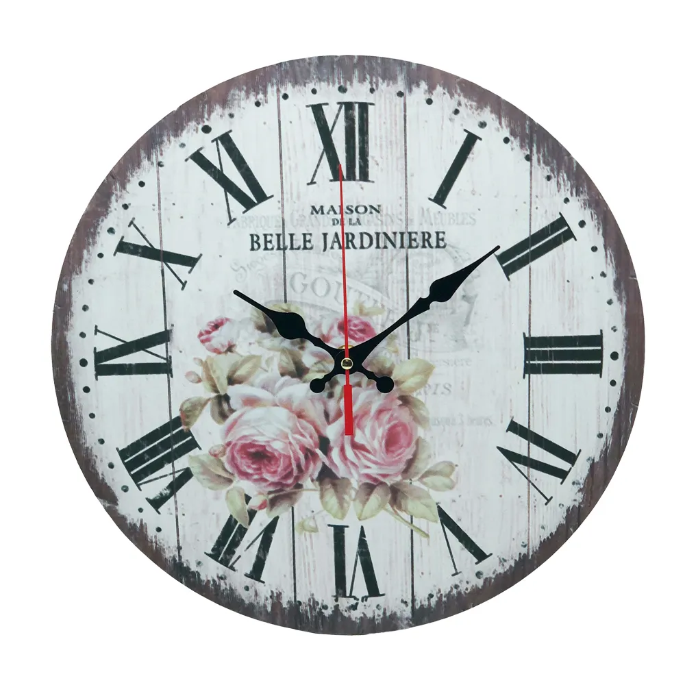 Phota 12 дюймов МДФ Красочный цветочный стиль настенные часы, большие цифры классический стиль кантри