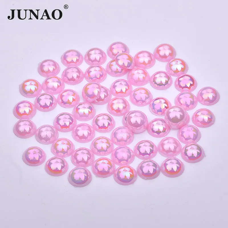 JUNAO-Aplique de cuentas para decoración de ropa, 10mm, rosa claro, AB, diamantes de imitación, parte trasera plana, gran oferta de fábrica