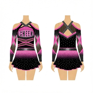 Costume da Cheerleader Personalizzato Blu Reale e Nero, Uniforme per Ragazze Cheerleader, Design OEM all'Ingrosso, Sublimazione con Pietre AB Scintillanti - Product Image 3