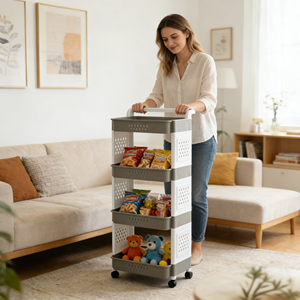 Chariot roulant en plastique multi-usages à 3/4 niveaux pour la <span class=keywords><strong>cuisine</strong></span>, la salle <span class=keywords><strong>de</strong></span> bain et le <span class=keywords><strong>rangement</strong></span> <span class=keywords><strong>de</strong></span> livres - Product Image 2