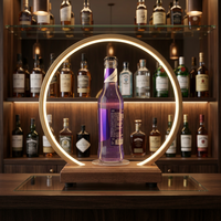 Présentoir rotatif moderne pour dégustation de vins avec éclairage LED, étagère en bois décorative, base de lampe de table illuminée, pour comptoir de bar et stand d'exposition