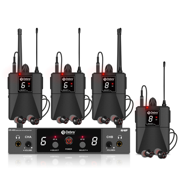 ER-480 UHF Professional In-Ear Monitor System 2-Channel Wireless XLR Metal Ear Monitoring for Omni-directional Sound Stage Polar