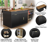 Îlot de cuisine avec plateau intégral, espace de rangement, prise électrique et éclairage LED – Table à manger moderne de hauteur comptoir