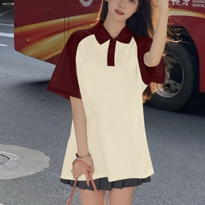Polo de Manga Corta para Mujer, Diseño Color Block, Tejido, Corte Regular, Diseño Sólido con Dobladillo Plegado - Product Image 1