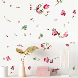 Düşen çiçekler duvar kağıdı pembe çiçek açan gül Sticker kadınlar için yatak odası yaratıcı kız oturma odası dekoratif duvar çıkartması