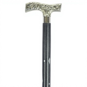 Canne de marche noire élégante en bois fait main avec gravure personnalisable et motifs durables, poignée en T, style moderne - Product Image 1