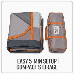 Tente de camping familiale grande capacité imperméable pour 8 à 12 personnes, abri de glamping gris portable à montage facile en 5 minutes - Product Image 5