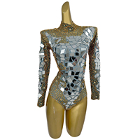 Scintillant manches longues or Sequin strass body femmes une pièce combinaison courte Live House chanteur danseur Performance Costume
