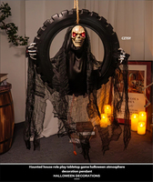 Décoration de scène pour Halloween, Escape Room, Maison Hantée, Bar, KTV : Accessoires Électriques Effrayants, Squelette de Pneu Lumineux, Fantôme Animé Suspendu