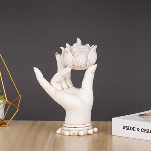 Bougeoir en résine religieuse en forme <span class=keywords><strong>de</strong></span> lotus bouddhiste, porte-bougie en polyrésine, statue <span class=keywords><strong>de</strong></span> la <span class=keywords><strong>main</strong></span> <span class=keywords><strong>de</strong></span> <span class=keywords><strong>Bouddha</strong></span> - Product Image 5