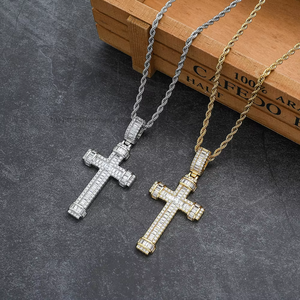 <b>Cross</b> pendant, hip hop jewelry, copper zircon vintage, Baotou <b>cross</b> necklace. - Product Image 3