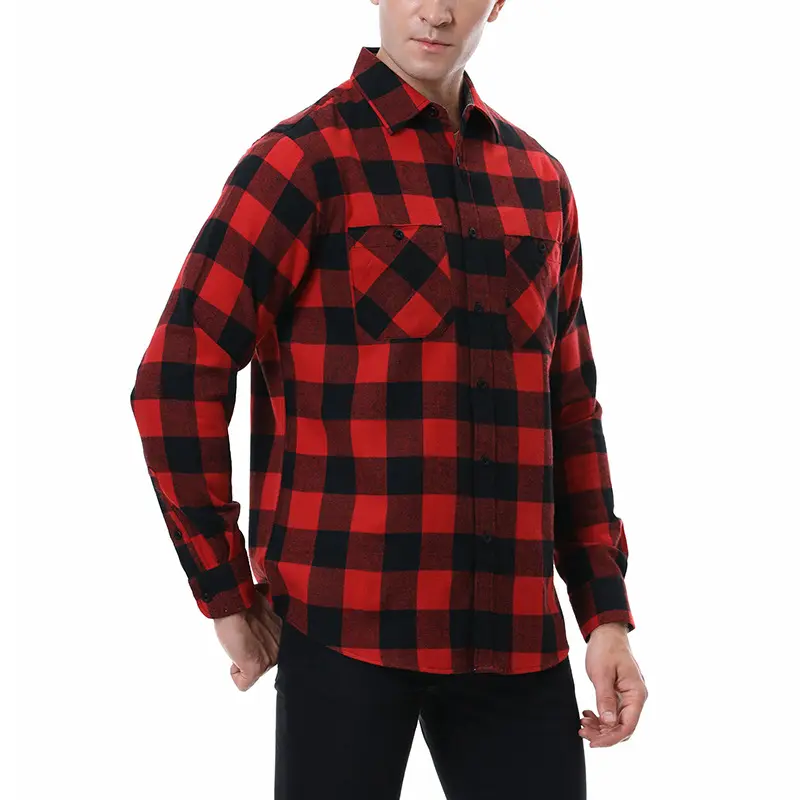 High Quality Customized Autumn Flannel Frosted Men's Shirt Casual Plaid Shirt Large Size