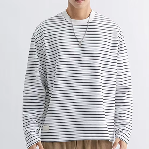 Camiseta Básica Retro a Rayas, Formal, 100% Algodón Ecológico, Holgada, de Manga Larga para Hombre y Mujer - Product Image 2